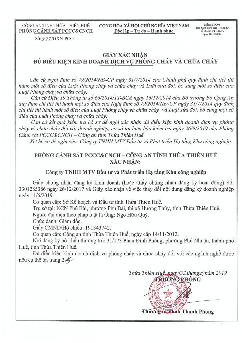Công ty PCCC có giấy chứng nhận kinh doanh PCCC