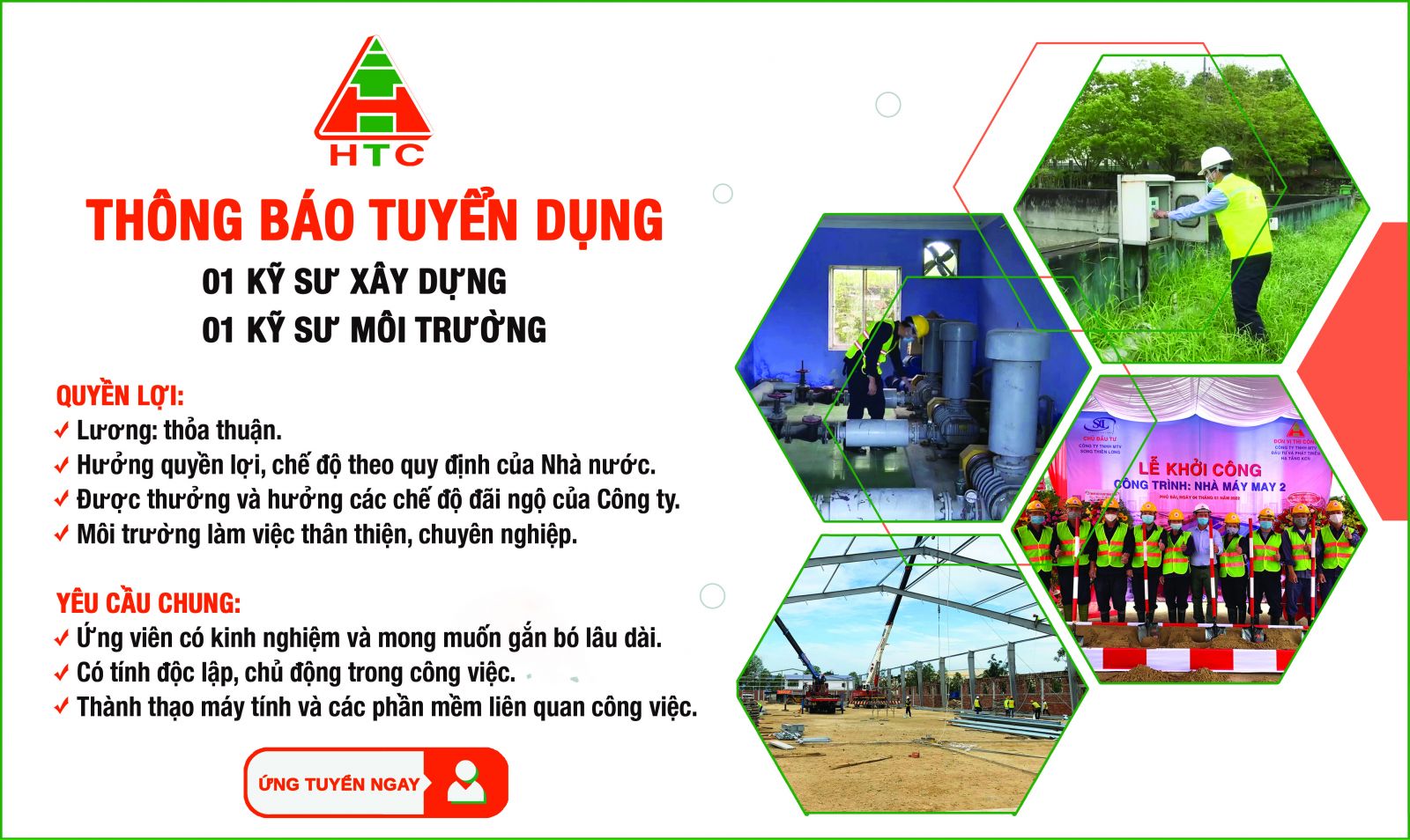 Tuyển dụng Kỹ sư xây dựng và Kỹ sư môi trường làm việc tại Khu công nghiệp Phú Bài